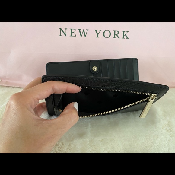 NWT! Kate Spade Staci Saffiano Leather Large Slim Bifold Black - Picture 6 of 6
